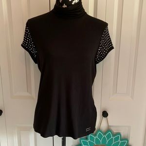 Fabulous blinged up black turtle neck shirt sleeved top